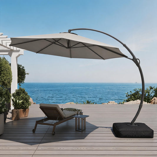 LAUSAINT HOME Outdoor Patio Umbrella with Base included, 12 FT Deluxe Curvy Cantilever Umbrella Heavy Duty Offset Hanging Umbrella with 360° Rotation for Market, Pool, Garden, Backyard, Deck (Grey)