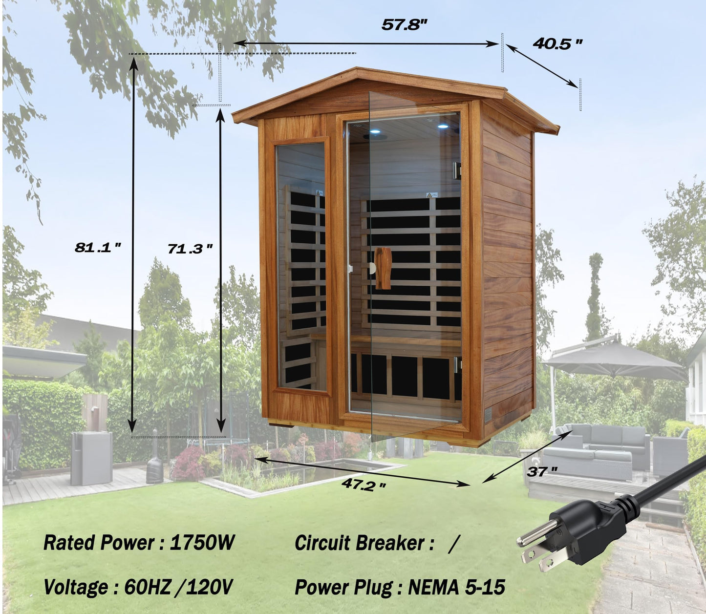 LTCCDSS Ultra-Low EMF Outdoor Sauna 2 Person, Mahogany Far Infrared Sauna for Home EMF Average 0.5 mG, Chromotherapy, Bluetooth Speaker