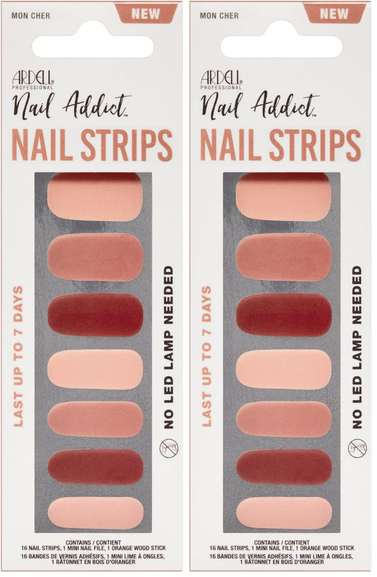 Ardell Nail Polish Strips - Mon Cher Wraps Long-Lasting Gel Nail Stickers for Women, No UV Needed with File & Wood Stick, 2 Pack