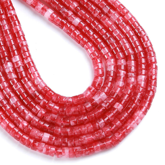 150pcs 2x4mm Natural Pink Rose Tourmaline Jades Tube Shape Beads Loose Flat Round Cylinder Flat Spacer Green Stone Beads for Bracelet Earrings Jewelry Making