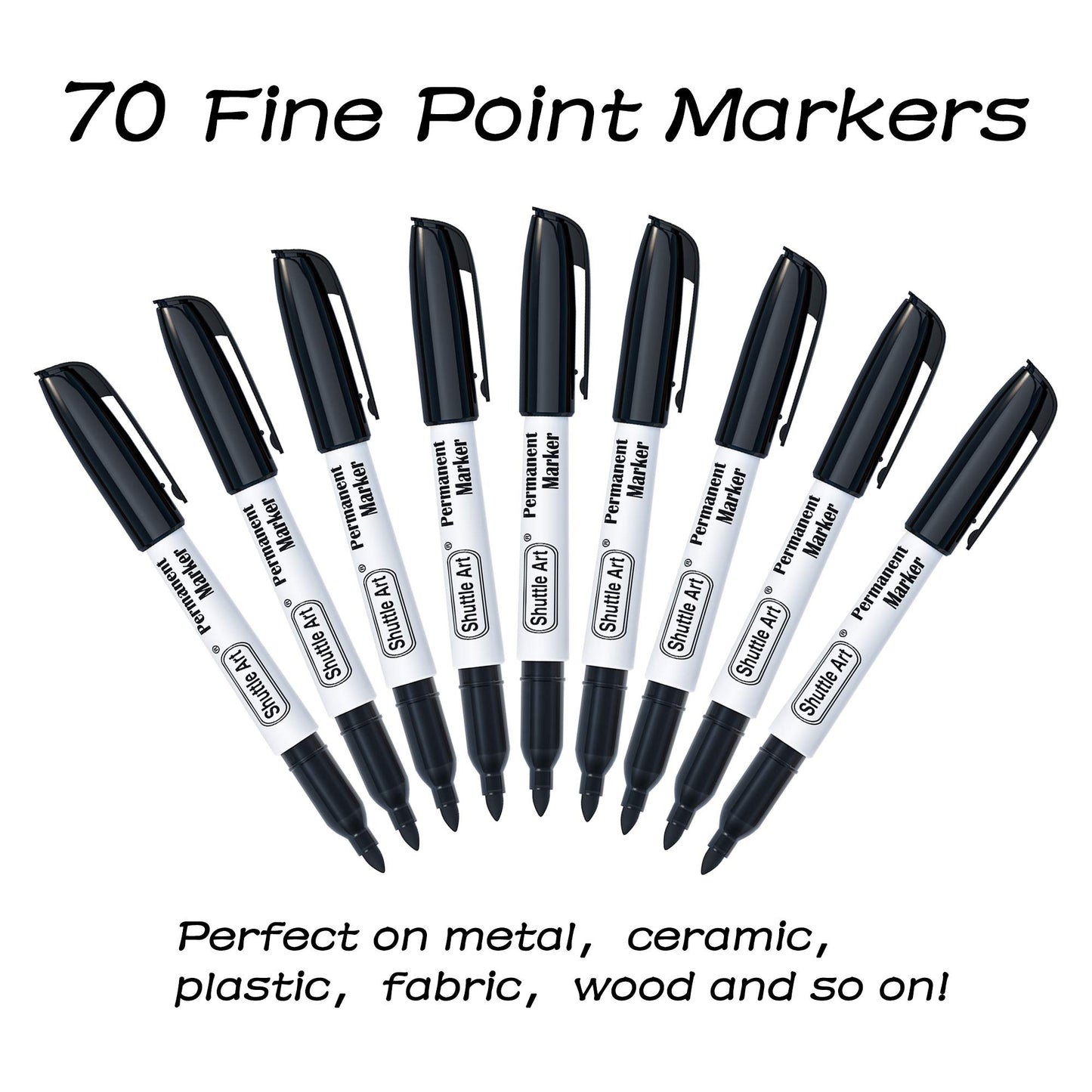 Shuttle Art Permanent Markers, 70 Pack Black Permanent Marker set,Fine Point, Works on Plastic,Wood,Stone,Metal and Glass for Doodling, Marking