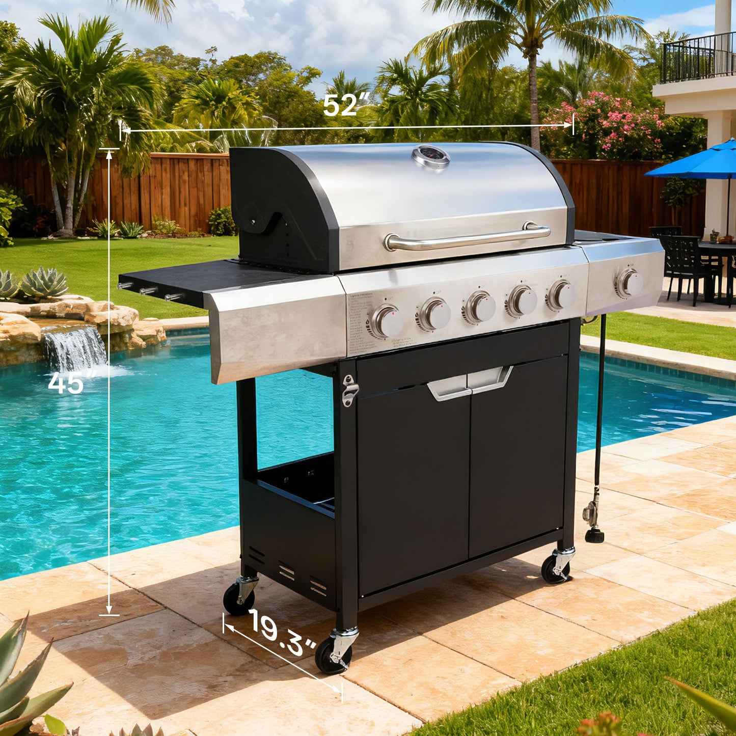 Endark Upgraded 58,500 BTU 5-Burner Stainless Steel Propane Gas Grill – Outdoor BBQ Grill with Side Burner & Porcelain Grates, Barbecue Grill Wheeled for Patio, Garden, Backyard