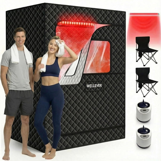 WELLEVER 2 Person Sauna Box for Home, Protable Steam Sauna Tent with 660nm Red Light Therapy, 5-Layer Waterproof, Compact and Easy Storage, Infrared Saunas for Relaxation, 5.9' x 4.1' x 3.0'