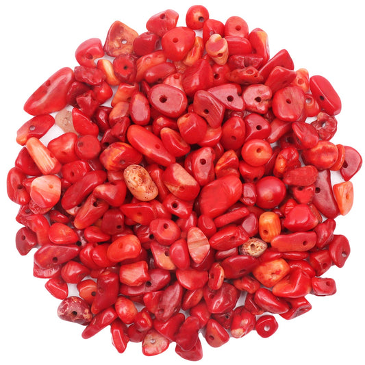 500 pcs Natural Chip Stone Beads, Red Coral 5-8 mm Irregular Gemstones Healing Crystal Loose Rocks Bead Hole Drilled for Jewelry Making Bracelet