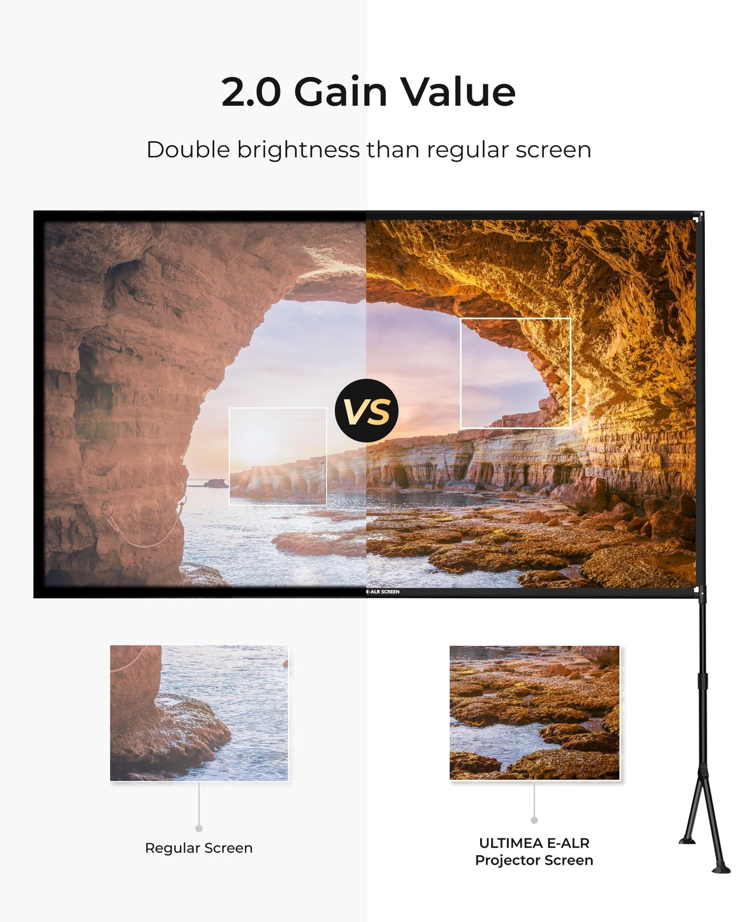 ULTIMEA 120 inch E-ALR Projector Screen with Stand, 80% ALR Portable Silver Projector Screen 2.0 Gain Value for Outdoor Daytime & Home Theater, 4K Full HD Movie Screen, Photon 120