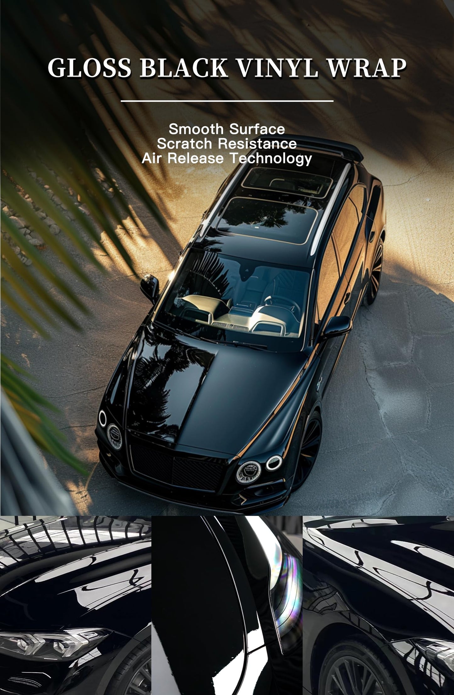 XINXINVibe 50ft x 5ft Gloss Black Car Vinyl Wrap Roll, Durable Easy Application Automotive Wrapping Film for Car Body Protection (Gloss Black)