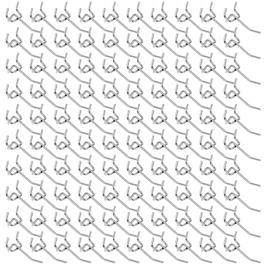 Meyeyaia 100 Pcs Pegboard Hooks 2 Inch Peg Board Shelving Hooks Peg Board Organizer Accessories Pegboard Wall Display Hanging Holders for 1/8 and 1/4 Garage Storage Organizer Tools (Silver)