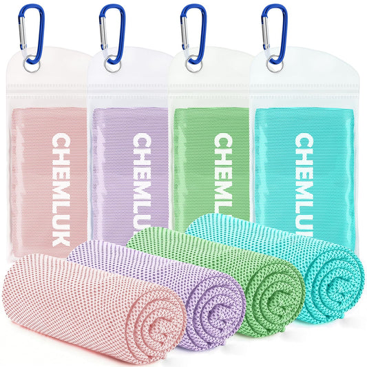 CHEMLUK 4 Packs Cooling Towels: Instant Cool Towel for Neck and Face Hot Weather UPF50 Quick Dry Microfiber Sweat Towels for Gym Workout Sports (40"x12")