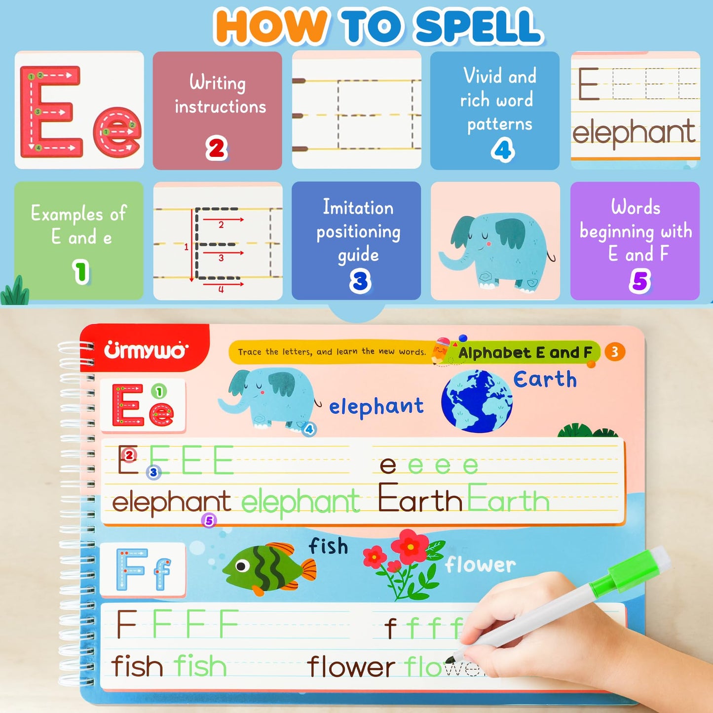 Preschool Learning Activities Kindergarten Workbooks, Toddler Alphabet Learning Educational Toys for 2 3 4 5 Year Old, Pre k Montessori Handwriting Practice, Tracing Activity Books for Kids Ages 3-8