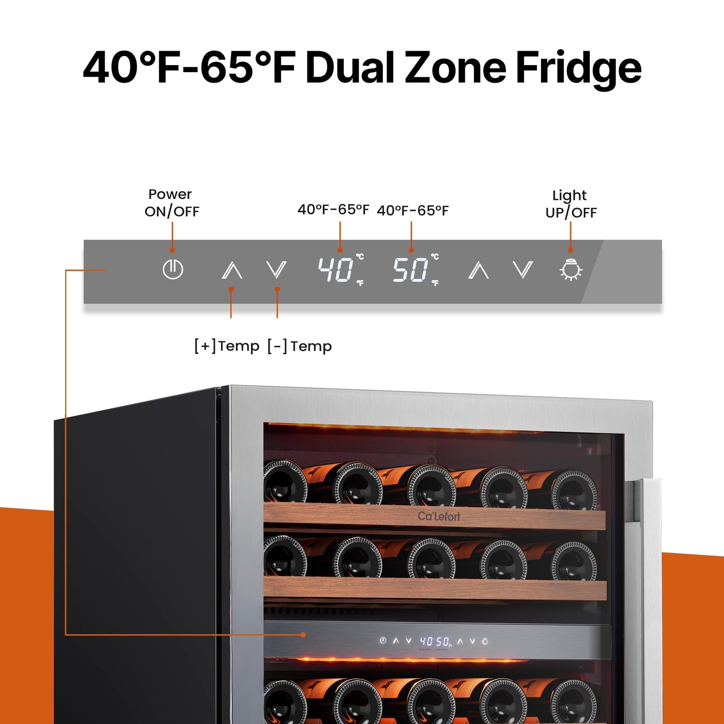 Ca'Lefort 24 Inch Wine Fridge Refrigerator - 52 Bottles Dual Zone Cooler with Glass Door, Built-in Compressor Fridge with 3 LED for Home Office Bar Left-Hinged Door (5.65 cu.ft)