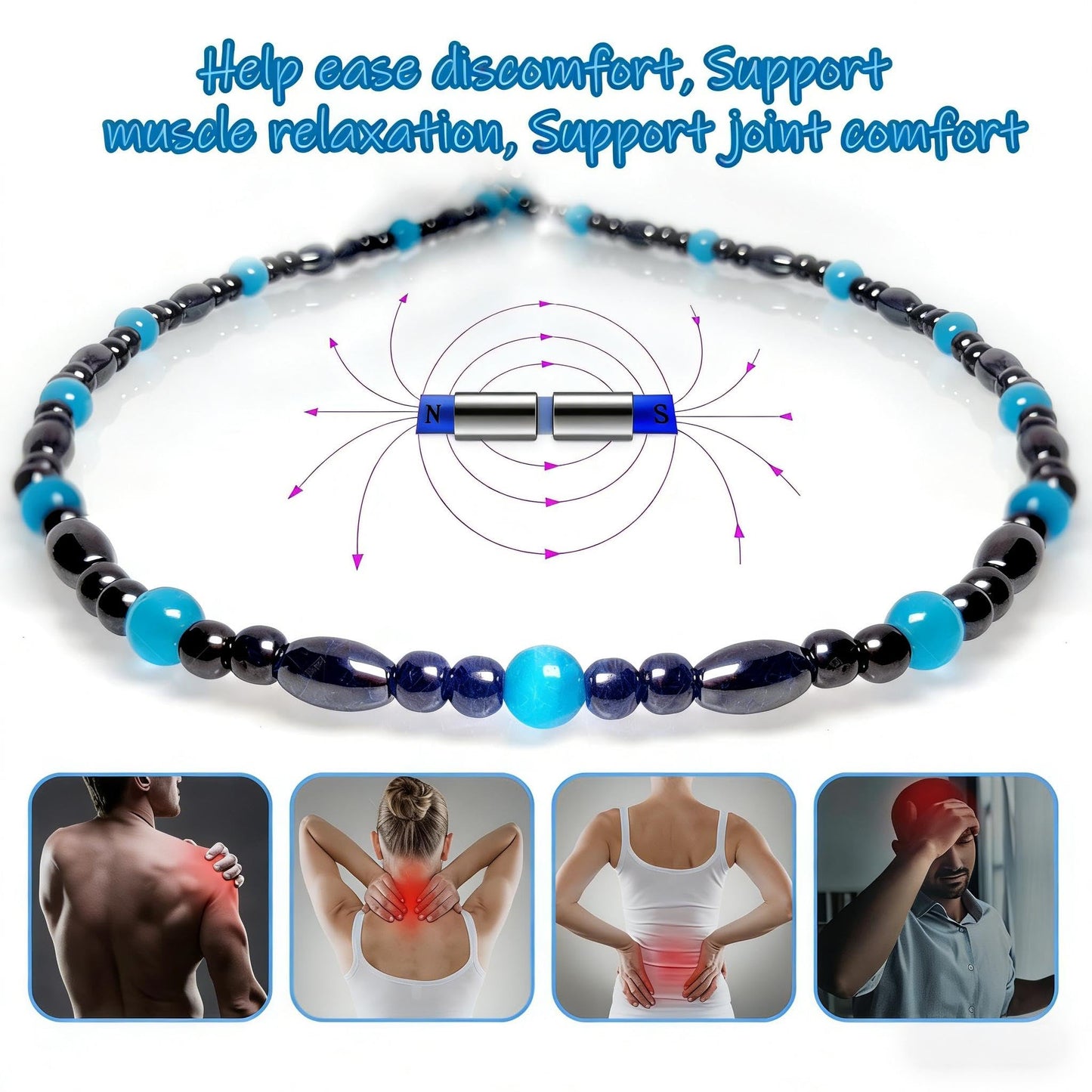 Hion Magnetic Black Obsidian Necklace for Women Men, Natural Wellness Jewelry for Daily Comfort & Relaxation