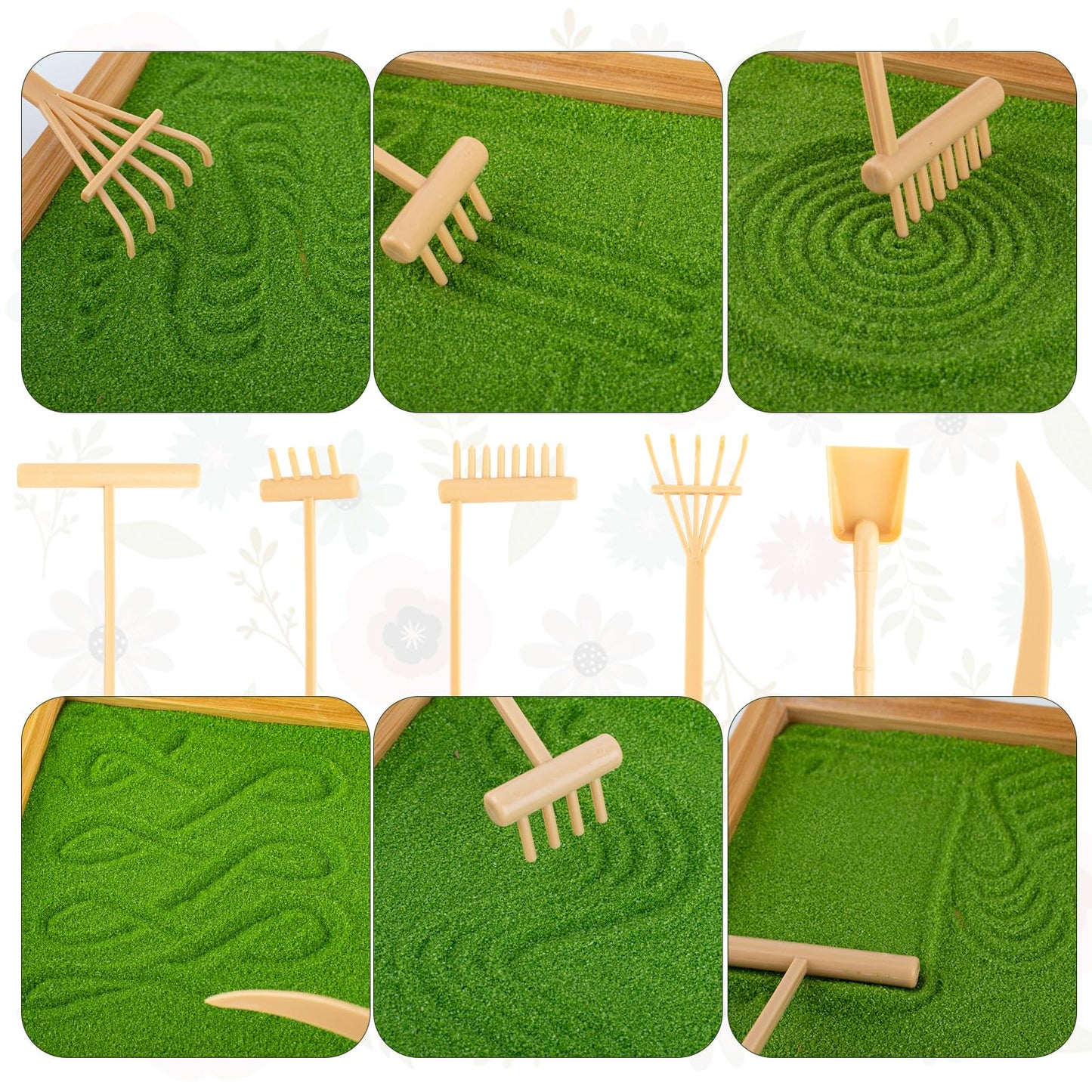 31 Pcs Zen Garden Kit for Desk, Mini Zen Sand Garden with Wooden Tray & Rake, Japanese Gift Set for Home, Office Desk Decor