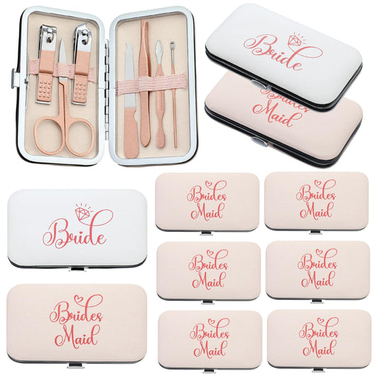 Lanties 8 Pack Bridesmaid Proposal Gifts 7 in 1 Manicure Set Gifts for Women 1 Bride Stainless Steel Nail Clipper Set 7 Bridesmaid Manicure Sets for Bridal Shower Wedding Bachelorette Party Favors