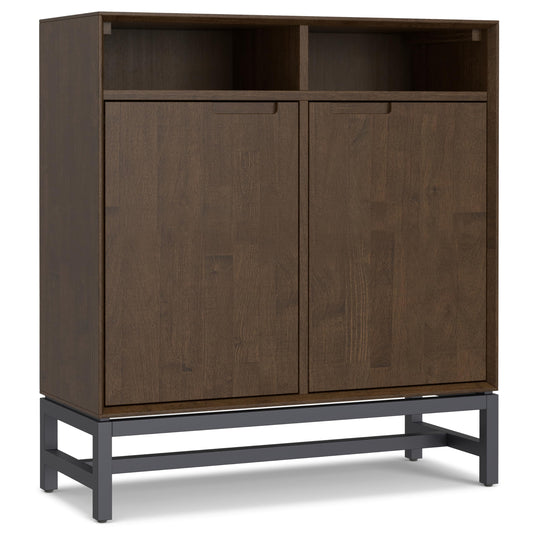 SIMPLIHOME Banting SOLID HARDWOOD 36 inch Wide Modern Industrial Entryway Storage Cabinet in Walnut Brown for the Living Room, Entryway and Family Room