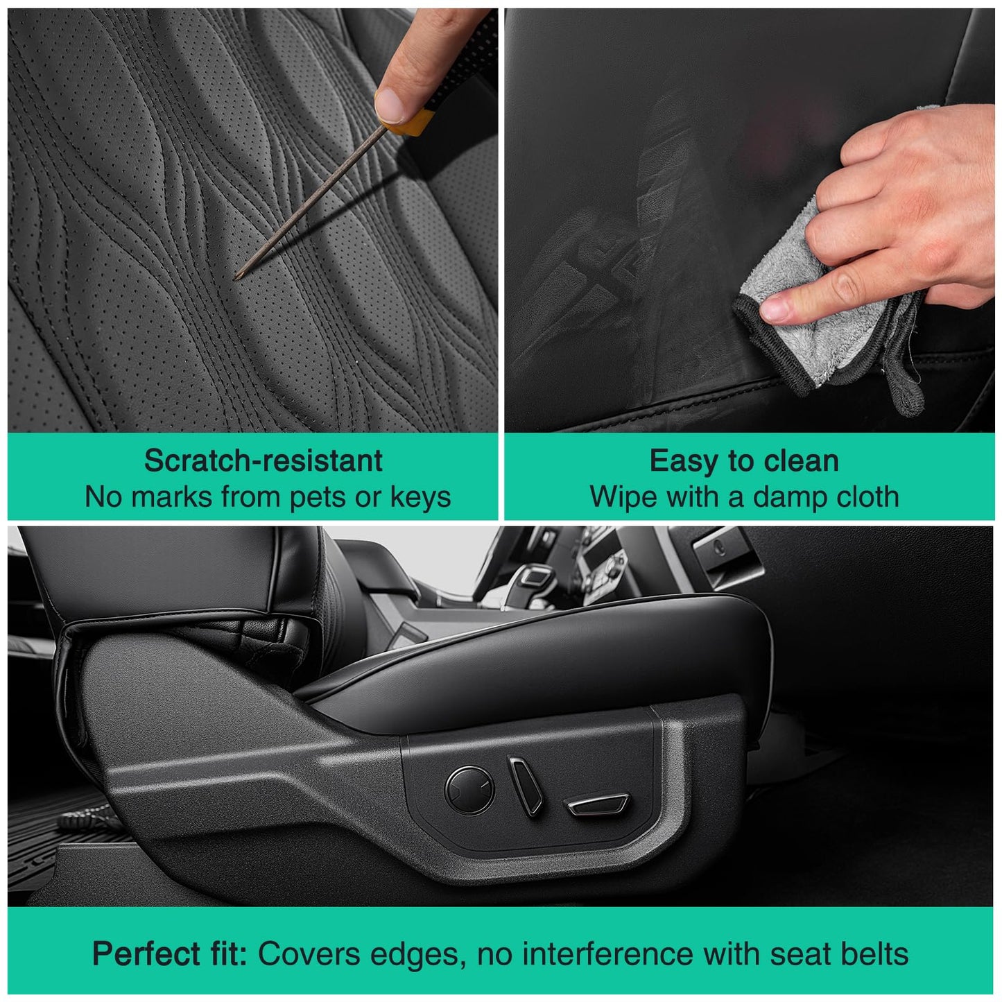 DiffCar® for Ford F150 Seat Covers 2025 2024 2023 2022 2021, PU Leather Truck Accessories Full Set for F 150, Car Pickup Seat Protectors Custom Fit for Ford F-150 XT XLT SuperCrew/CrewCab 21-25, Black