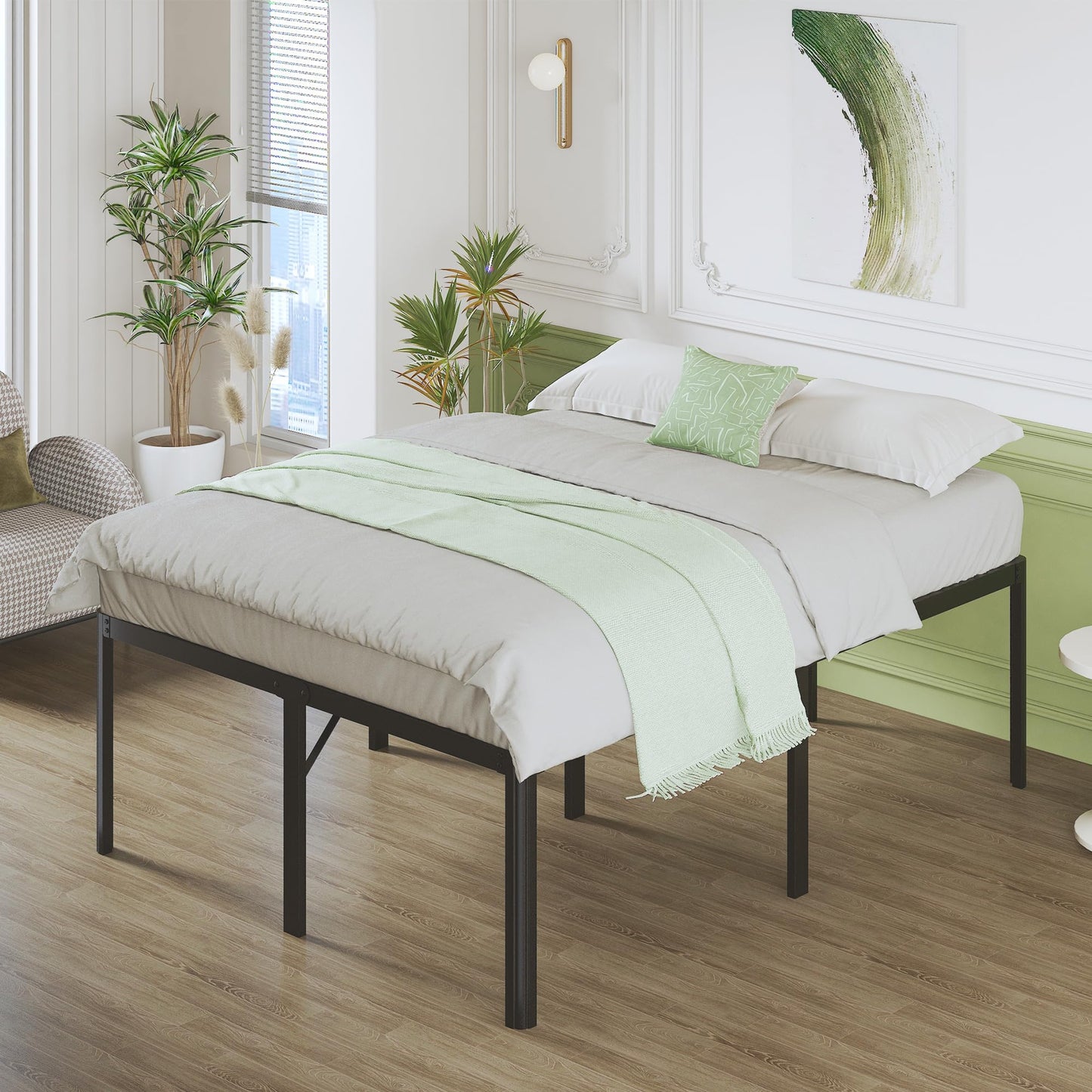 Lutown-Teen 25 Inch High Queen Bed Frame with Rounded Corner Legs, Heavy Duty Metal Queen Platform Bed Frame with Steel Slats Support, No Box Spring Needed, Noise Free, Easy Assembly