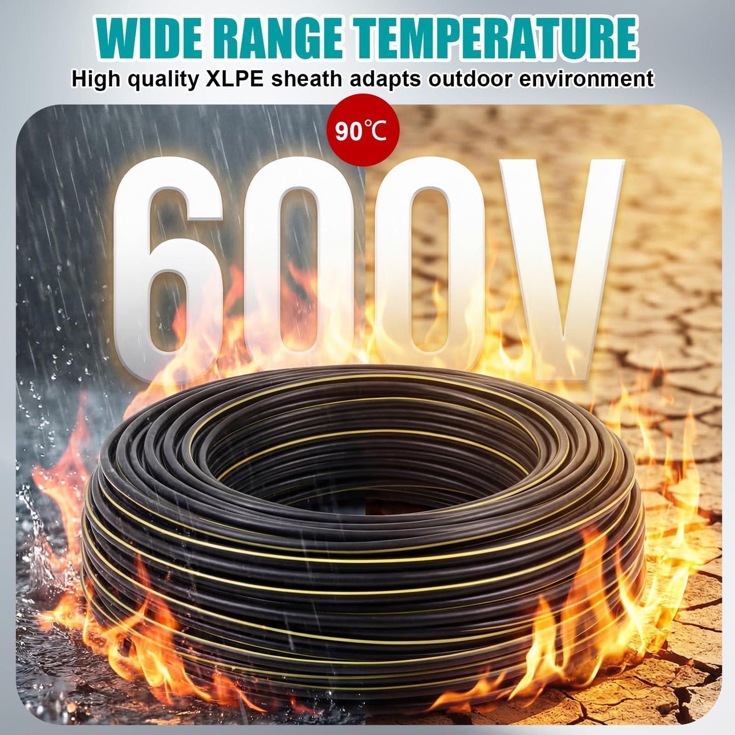 BreezeHug 100Ft 4/0-4/0-2/0 Aluminum URD Direct Burial Cable, 3-Conductor 600V, 19-Strand, XLPE Insulation Service Cable, Direct Burial Wire for Outdoor& Conduit