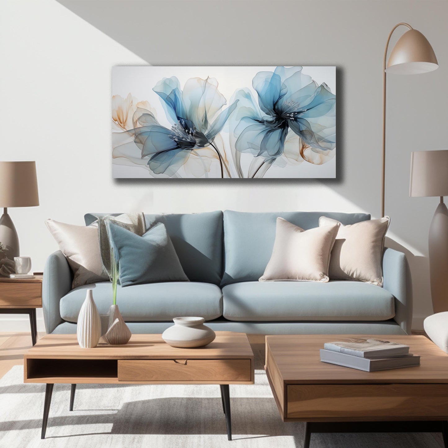 LAOTOART Flower Pictures Wall Decor For Bedroom Blue Canvas Wall Art For Office Women Modern Canvas Wall Art For Living Room Size 20 x 40 Inch