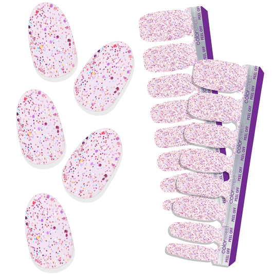 Color Street Shimmer Down Nail Strips - Rosy Pink Glitter with Metallic Pink & Silver Holographic Glitters, 16 Double-Ended Nail Strips for Easy Manicures, Wear Alone or Over Any Nail Color.