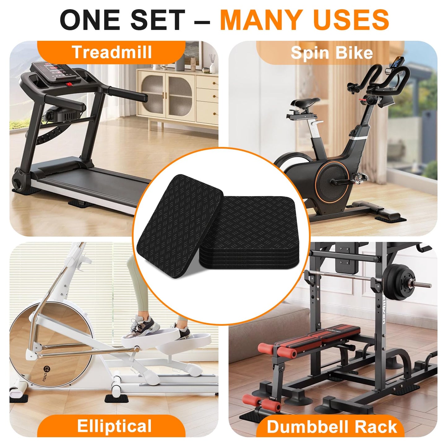 Compact Silicone Treadmill Mat, Non-Slip Shock Absorbing Pad, Floor Protector for Home Gym Equipment, Easy to Clean, Anti-Vibration, Prevents Floor Damage (12, 3.94x3.94x0.2inch)