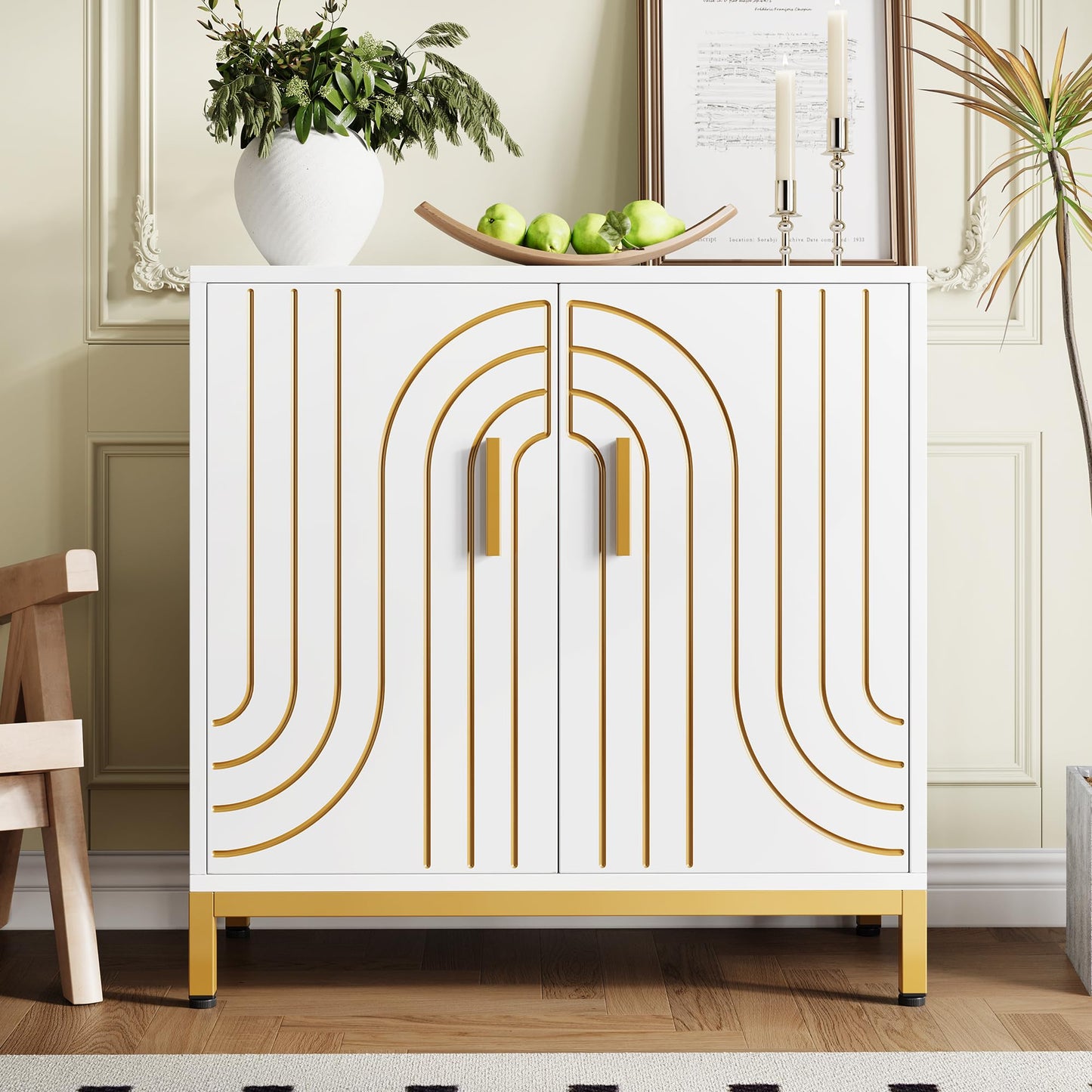 Gaomon Accent Wood Buffet Cabinet, Sideboard Buffet Cabinet with Storage, Modern Buffet Storage Cabinet with Doors and Shelves for Kitchen, Office, Dining Room, Living Room, White