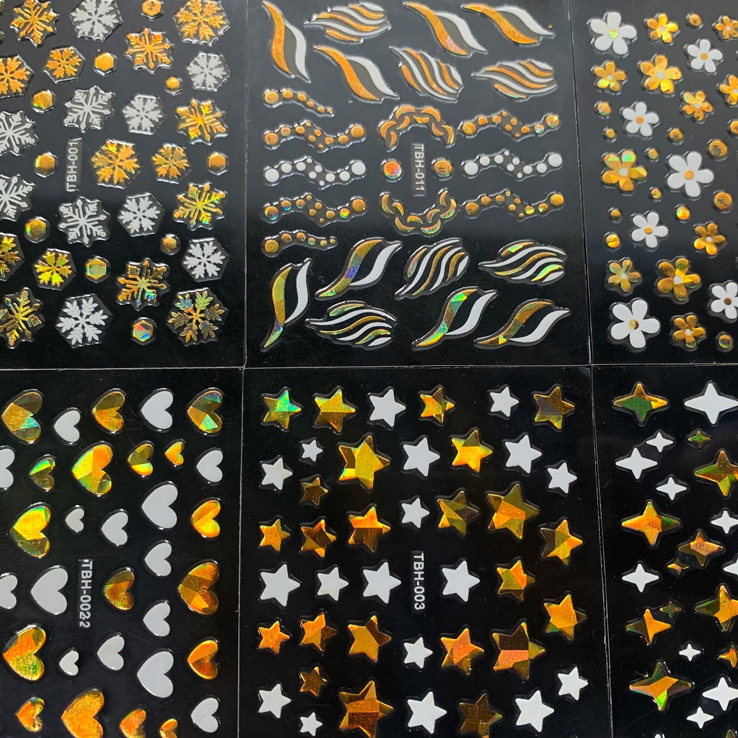 30 Sheets Gold Nail Art Stickers Bronzing Gold Flower Leaf 3D Self-Adhesive Nail Stickers Star Love Design Laser Nail Decals Acrylic Nail Supplies for Women Nail DIY Decoration