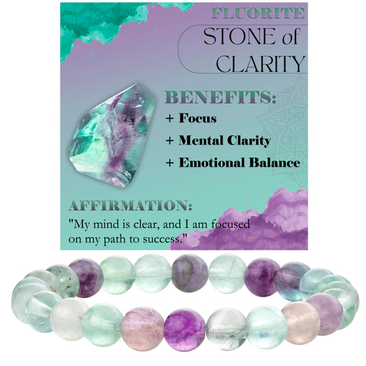 Fluorite - Clarity - 8mm Beaded Bracelets for Women Handmade Semi Precious Natural Stone Stretch Elastic Jewelry Yoga Protection Gifts
