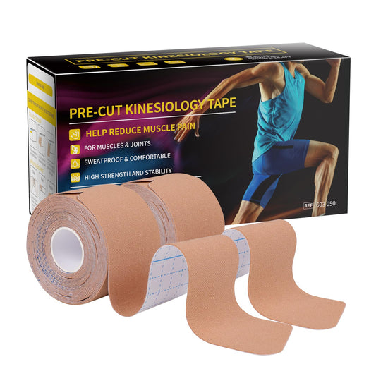 Dimora Kinesiology Tape, 40 Count Precut Strips 2 Rolls, Original Cotton, 10” Elastic Athletic Tape for Muscle Pain Relief and Joint Support, Beige