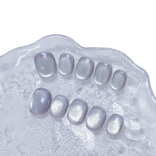 Cat Eye Press on Nails Handmade Short Oval/Square/Round False Nails with French Tip/Aurora/Magnetic Shimmer Designs (Glitter#Flowering Shrubs, Medium)
