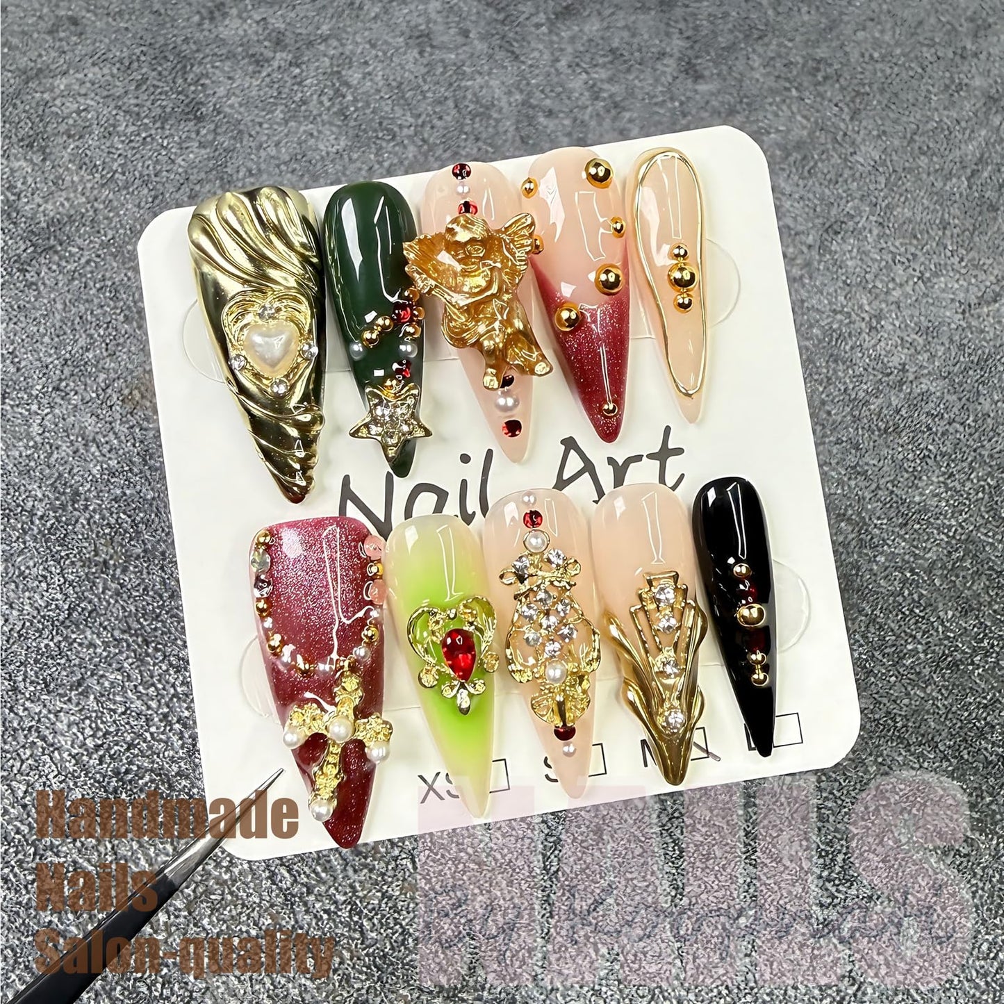 Handmade 3D Nail Art Press Ons Homemade Press On Nails French Tip With 3D Pink Star Flower Design Fake Nail For Women M