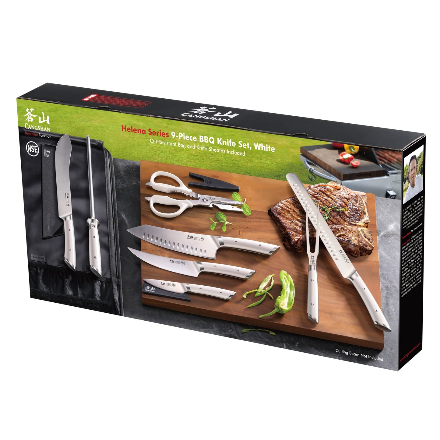 Cangshan HELENA Series German Steel Forged BBQ Knife Set (White, 9-Piece Bag Set)