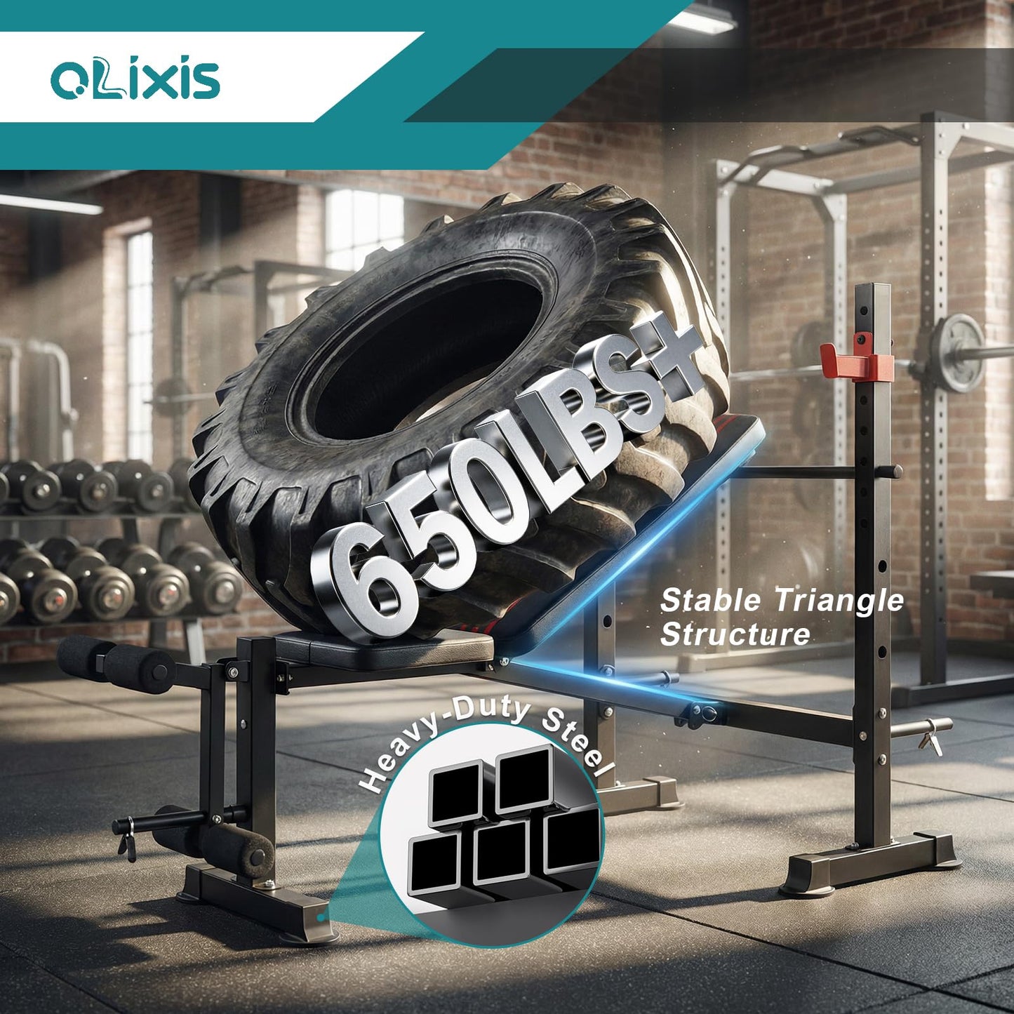 OLIXIS Adjustable Weight Bench Set with Rack, 650 LBS Capacity Heavy Duty Foldable Bench Press Set with Leg Extension Curl, Strength Training Workout Set for Garage, Home, Gym - Black & Red