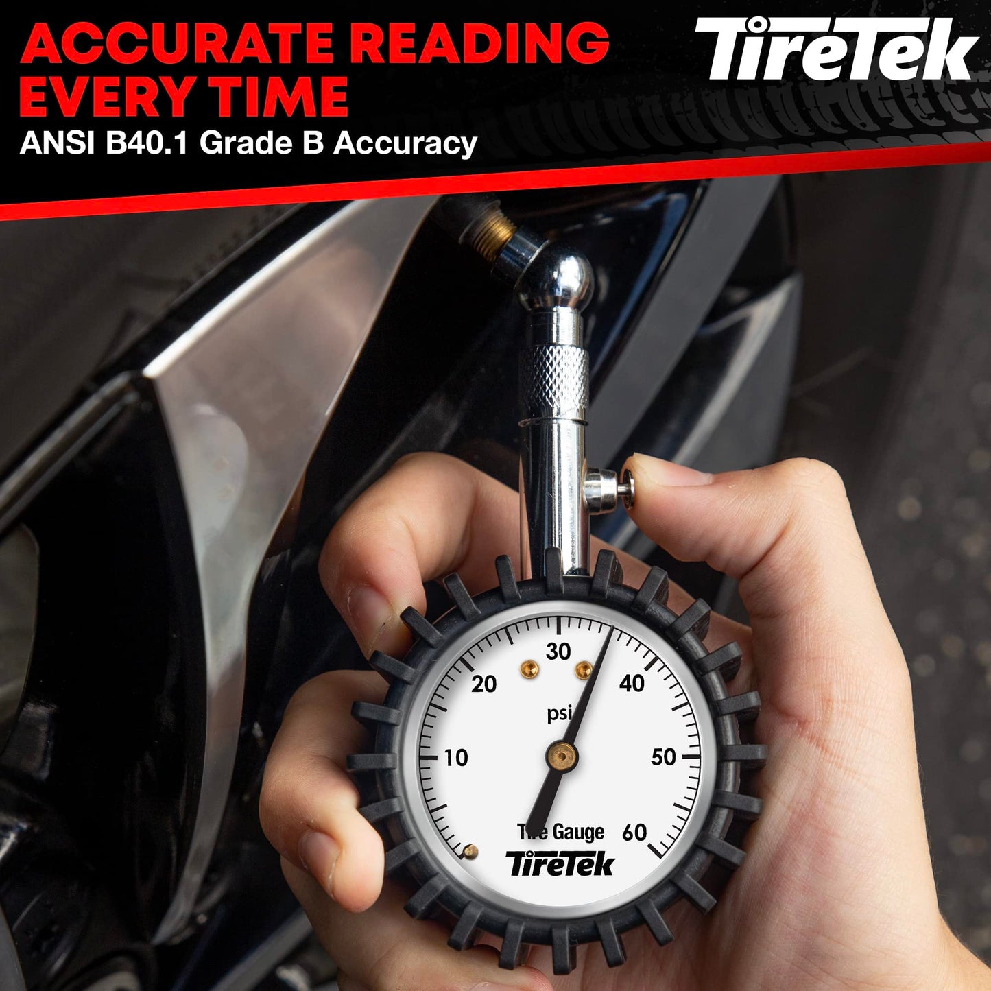 Tire Pressure Gauge for Cars (0-60 PSI, ANSI Certified) Premium Air Pressure Gauge for Tires - Easy to Read Automobile Analog Circular Dial Low PSI Checker Tester