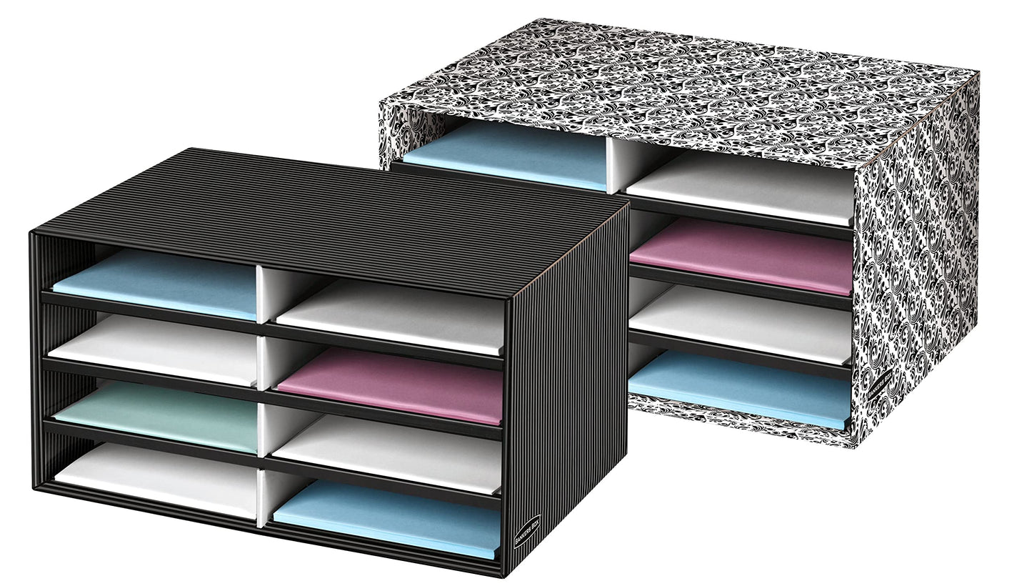 Bankers Box Decorative Eight Compartment Literature Sorter, Letter, Black/Gray Pinstripe (6170301)
