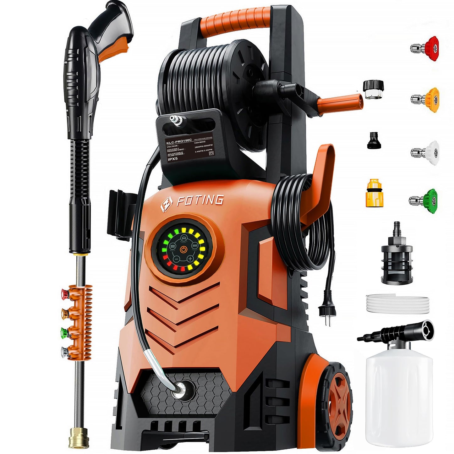 Pressure Washer 5000PSI with Adjustable Touch Screen 8 Level, 34" Tall, 4 Quick Connect Nozzles,Inlet Hose&Filter&500mlFoam Cannon for Cars/Fences/Driveways/Home Cleaning,Red