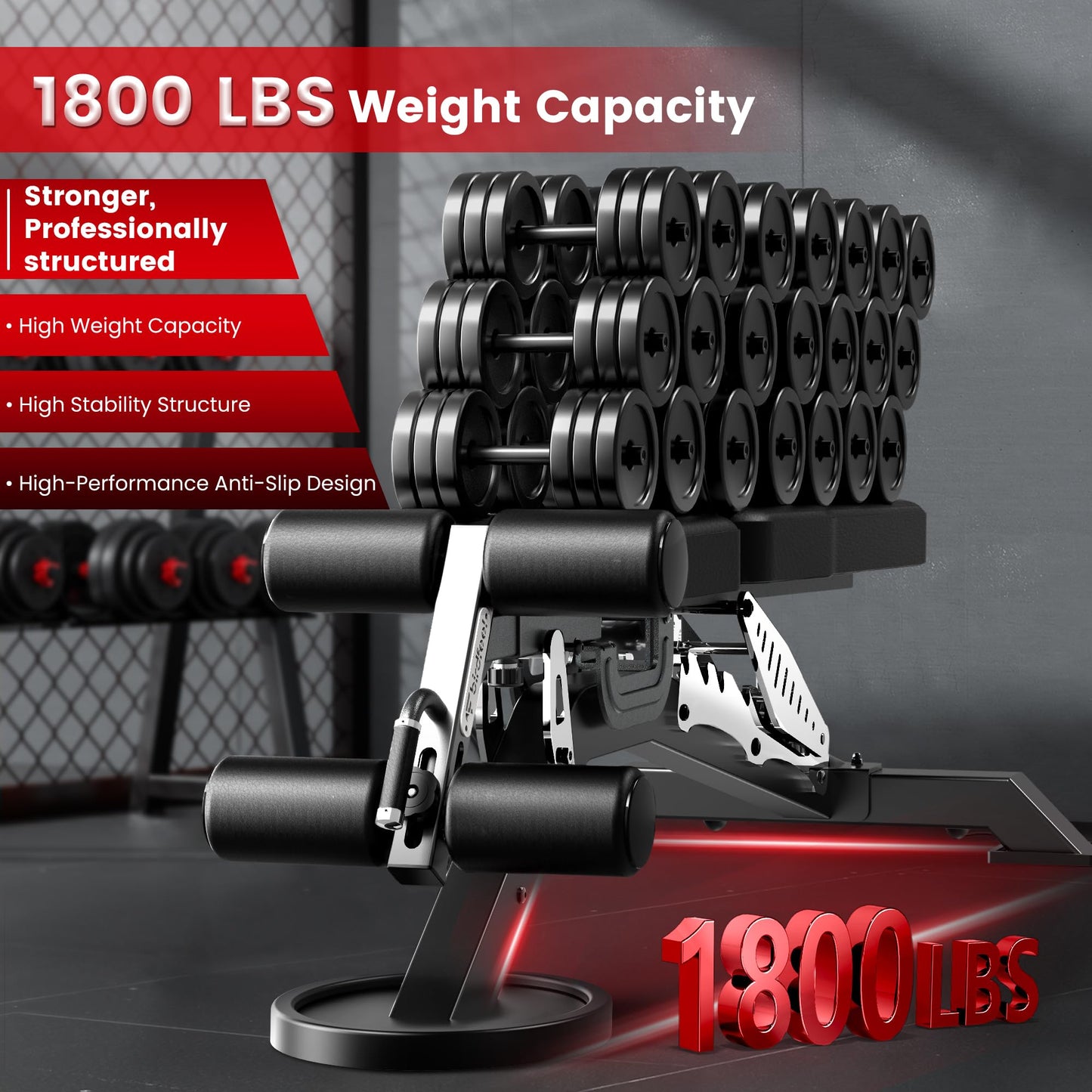 Birdfeel Commercial Adjustable Weight Bench, 1800LBS Heavy Duty Workout Bench for Home Gym Strength Training, Removable Leg Holder for Flat/Incline/Decline Sit Up & Full Body Workout, Silver