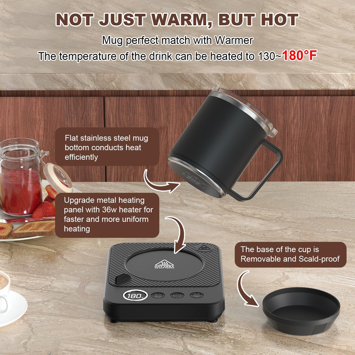 Coffee Mug Warmer & Mug Set for Desk, Electric 36W Coffee Cup Warmer with Auto Shut Off/Timer, Smart Coffee Mug Heater with 16oz Cup for Home/Office, Heated Coffee Cup Gifts for Coffee Lovers,Black