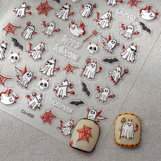 Halloween Ghost Nail Stickers Spooky & Cute Ghost Nail Decals 3D Self-Adhesive Stickers for Nails Halloween Nail Art Decorations for Women Girls,1 Sheet DIY Manicure Decor