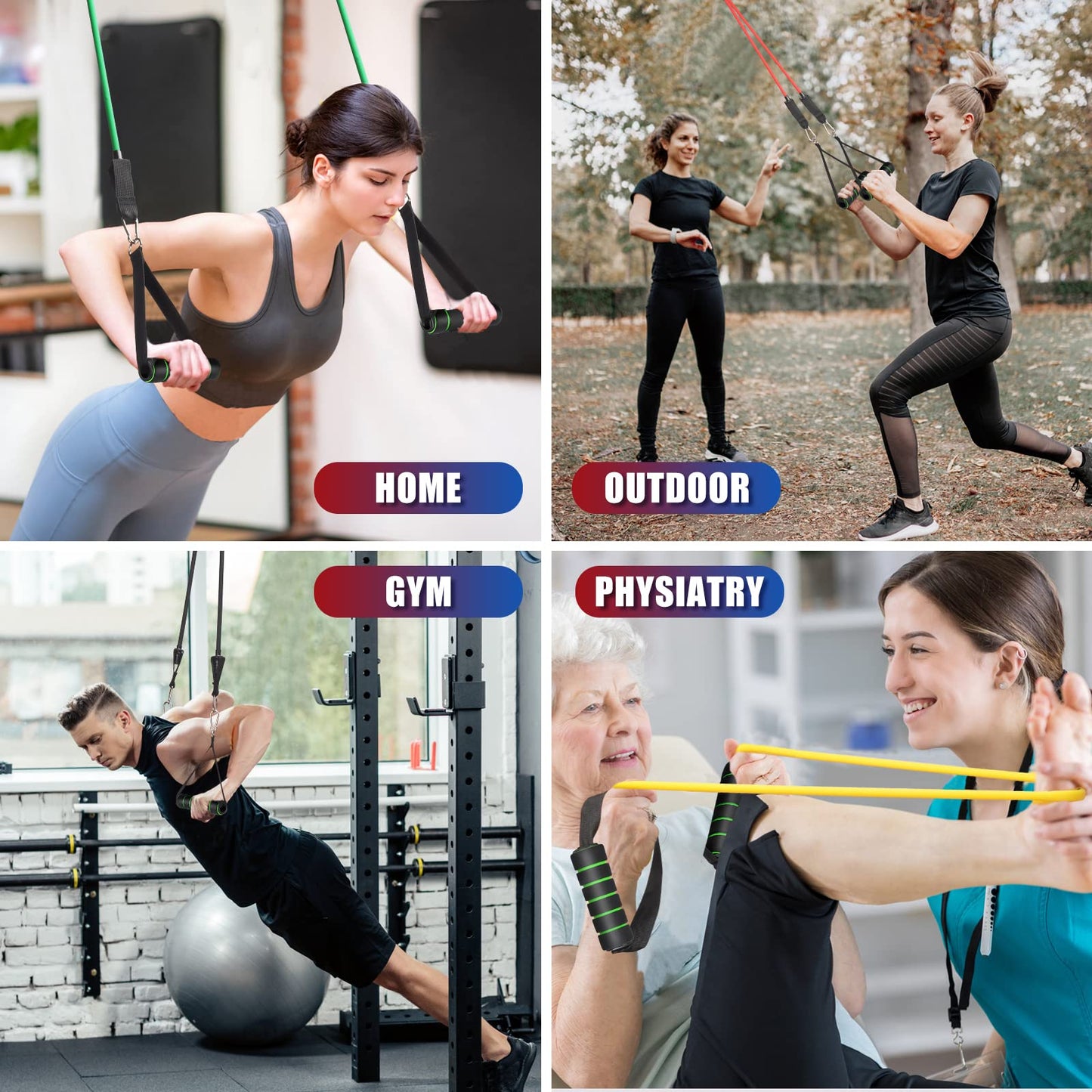 WIKDAY Exercise Resistance Bands with Handles for Working Out, 10-150 Lbs Workout Bands Loop Bands Set with Door Anchor for Physical Therapy, Yoga, Pilates