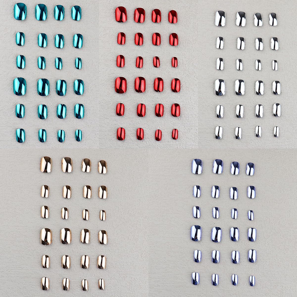 120 Pcs Mirror Metallic Press on False Nails Set for Girls Chrome Kid Fake Nails Pre-glue Children Artificial Metal Plating False Nails Short Oval Full Cover Acrylic Nail Tips Kit for Girl Toys