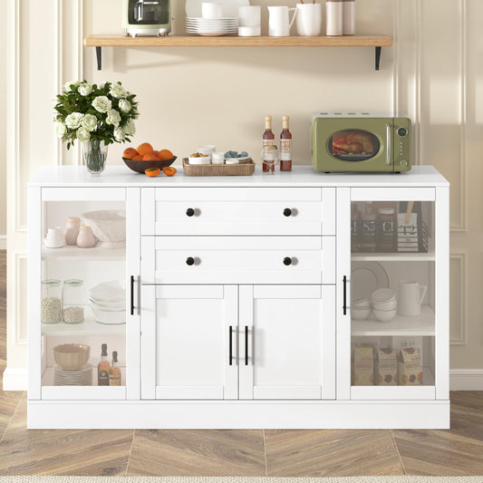 Modern Buffet Cabinet with Storage, 58.3" W Sideboard w/Adjustable Shelves and Drawers for Dining Room, Kitchen, Living Room, Entryway, White