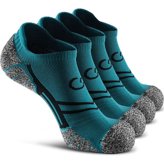CWVLC No Show Sports Compression Socks 4-pairs, Low Cut Anti-Blister Hiking Running Workout Ankle Socks, Short Cushioned Moisture Wicking No Slip Arch Support Plantar Fasciitis, Aqua-green, Medium