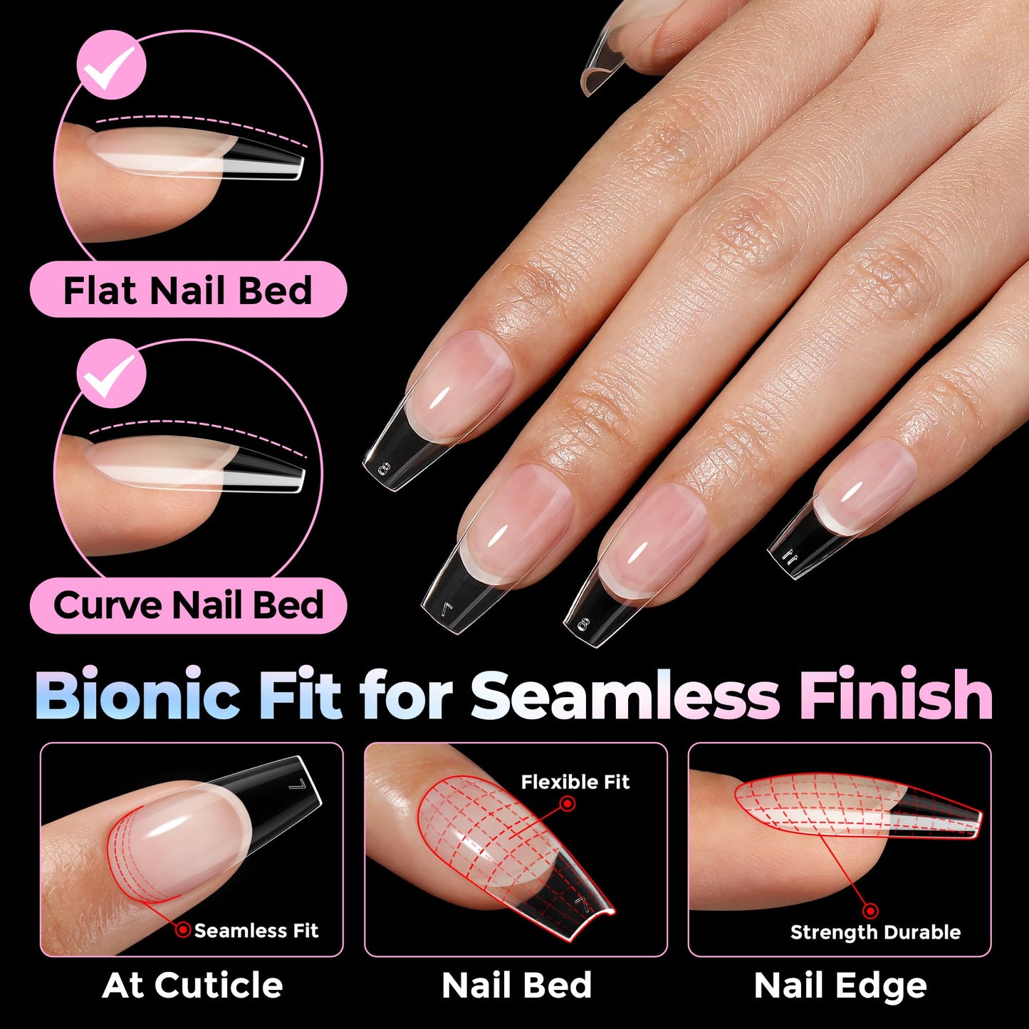 UNA GELLA Coffin Gel Nail Tips Medium 15 Sizes 300PCS Pre-Etched Clear Fake Nail Tips Easy DIY Salon Medium Coffin Press On Nails Snug Fit Full False Acrylic Tips Extensions Long-Lasting Hold