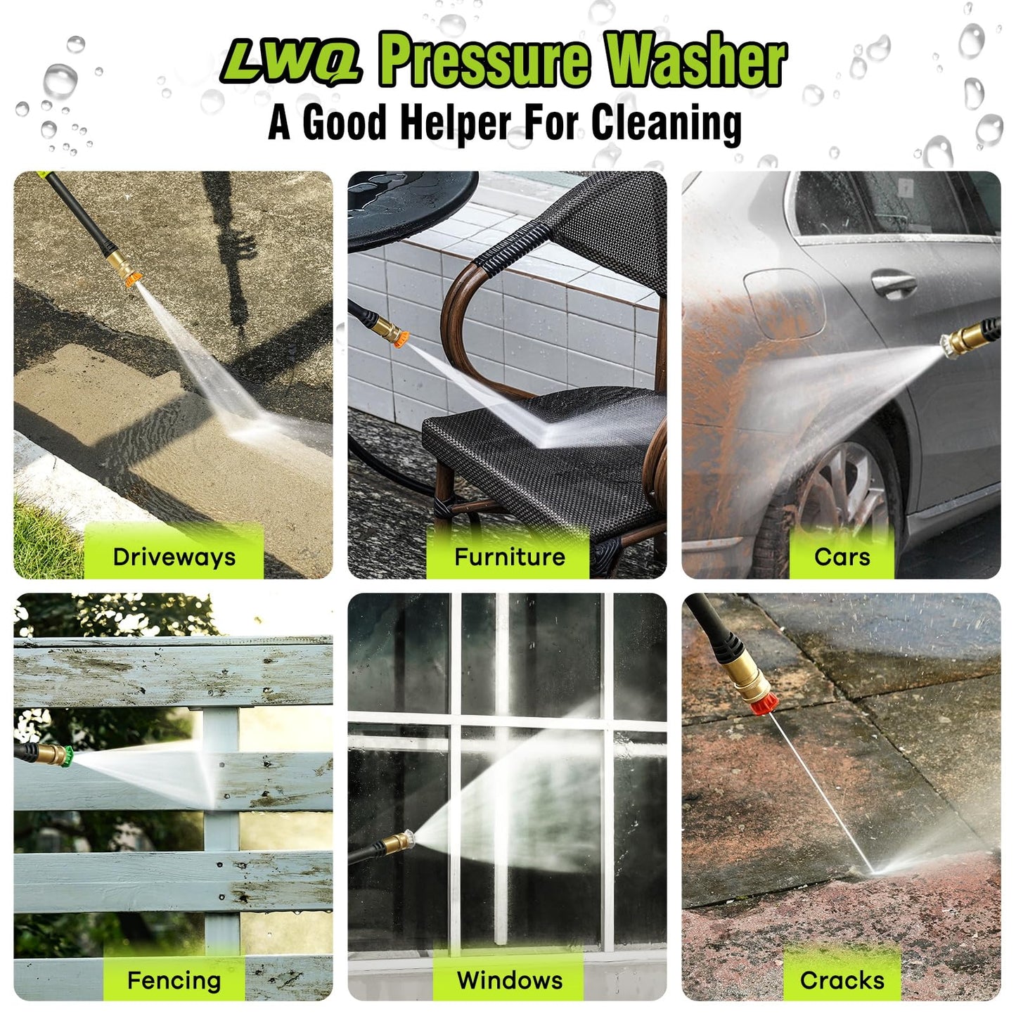 Pressure Washer, Power Washer with 4 Quick Connect Nozzles 1 Foam Cannon, High Pressure Cleaning Machine for Cars/Fences/Driveways/Patios/Farms/Home Cleaning