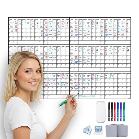 Yearly Large Dry Erase Calendar for Wall 24x36, for Year Family 12 Month, Undated Big Erasable Office, Rolled Whiteboard White Board, Classroom Annual Calendar Planner Dry Erase 36x24 Wall Reusable