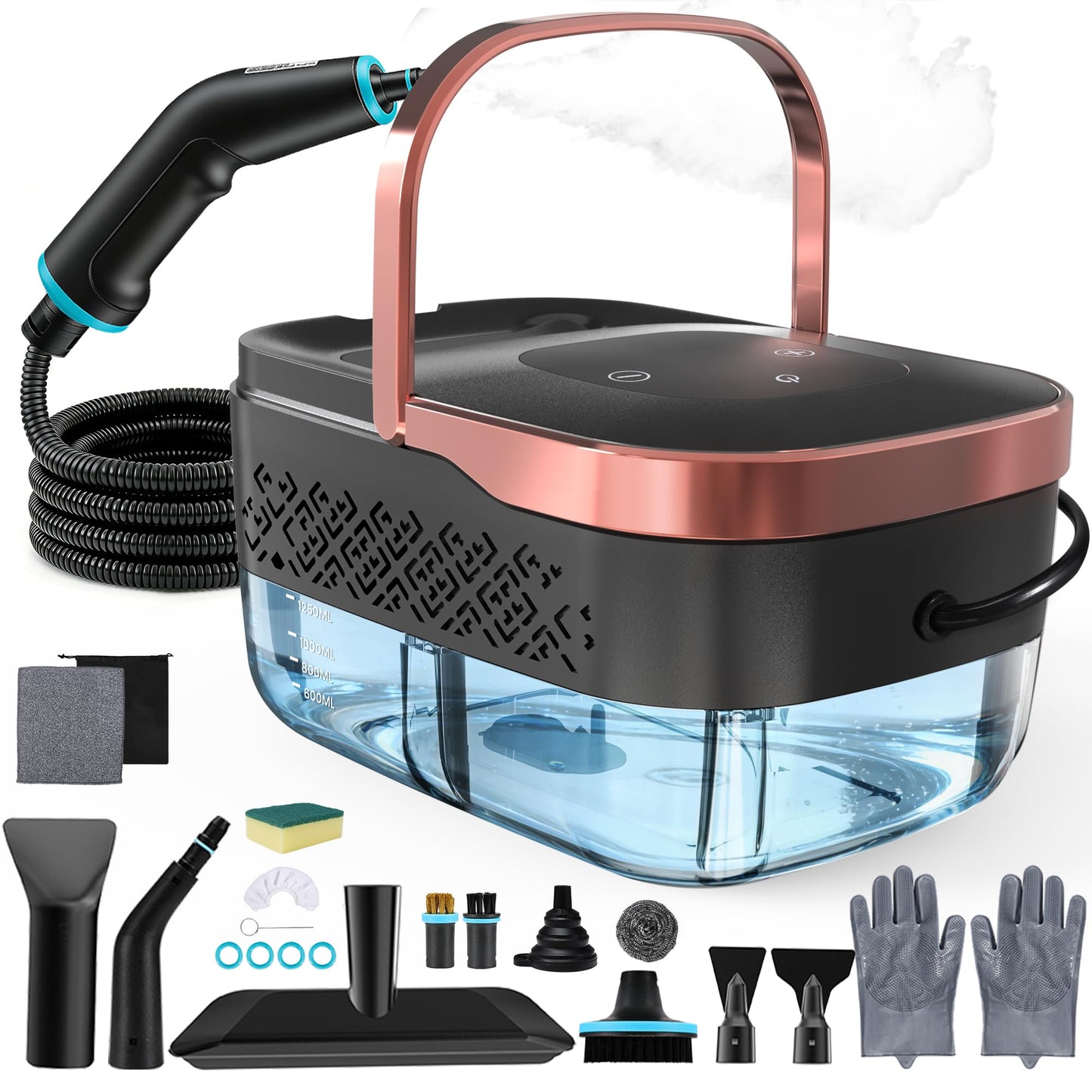 Steam Cleaner, 6-Level Adjustable Steam, 15s Heat-Up, 1250ML Tank, 7ft Extended Hose, Portable Steamer for Cleaning with 18 pcs Accessories for Home for Dirt, Grease, Grout, Tile, Floor, Car