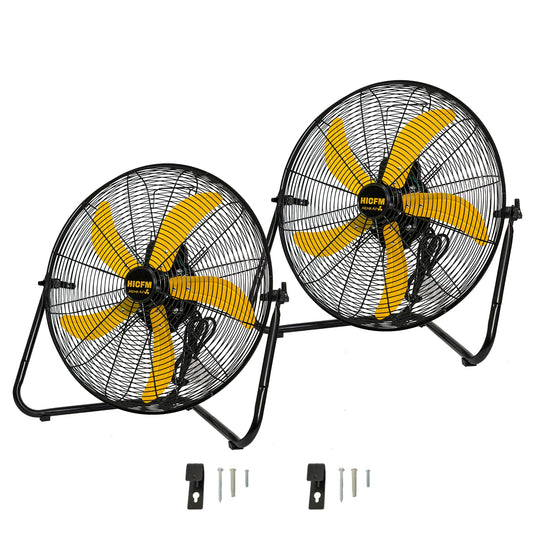 HiCFM 2 Pcs 20-inch 5300 CFM High Velocity Metal Floor Fan, 3-Speed Powerful Cooling 360° Adjustable Tilting Head for Shop, Office Commercial, Garage and Home Use - UL Listed