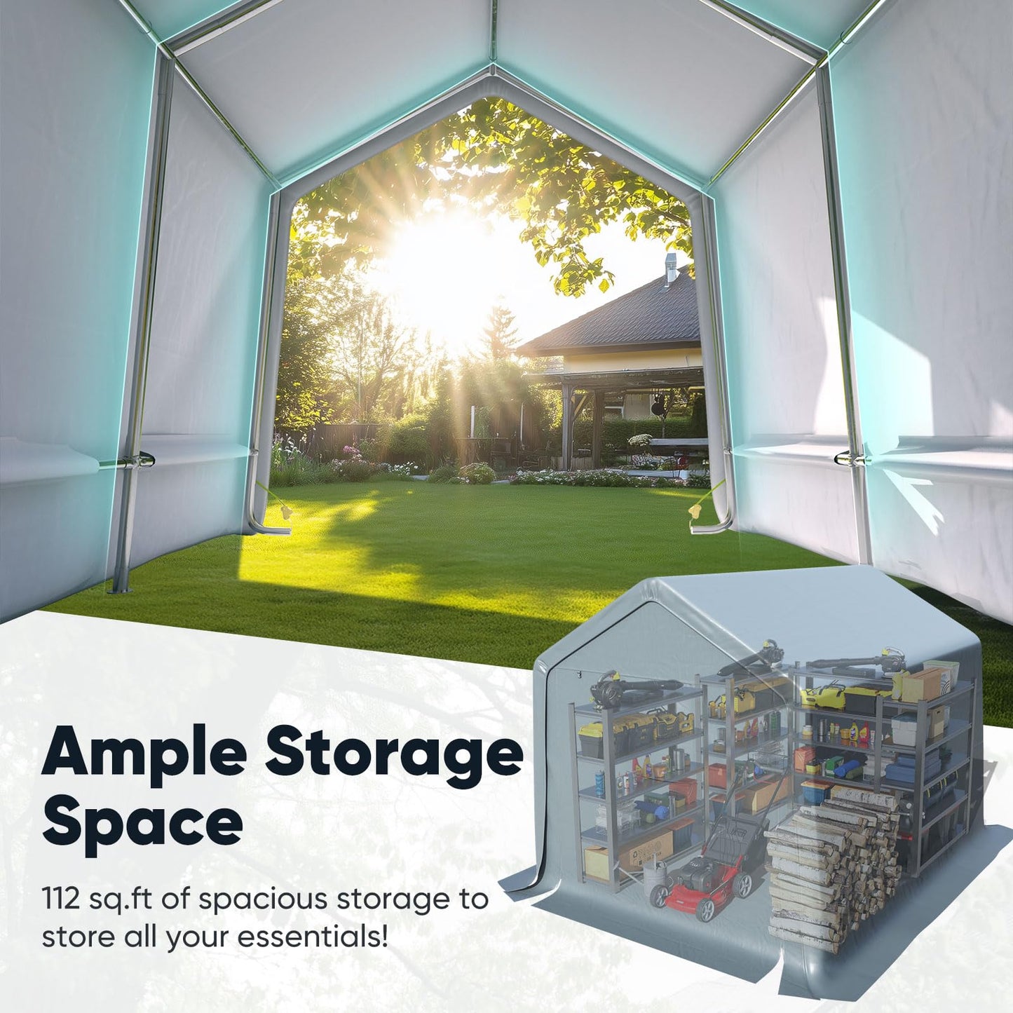 Quictent 8x10FT Carport Shelter Storage Shed with Roll-Up Mesh Windows, Heavy Duty Portable Garage for Motorcycle, ATV, Garden Tools Waterproof Storage Tent with Reinforced Frame, Dark Gray