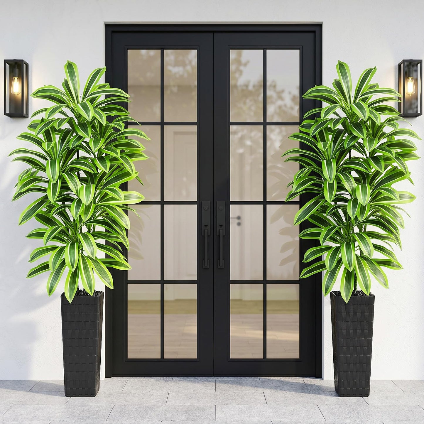 Artifical Yellow Dracaena Tree Indoor, 7FT Tall Fake Floor Plants with Black Planter & Pebbles, Fuax Silk Yucca Tree for Home Office Living Room Bedroom Farmhouse Modern Outdoor Topiary Tree