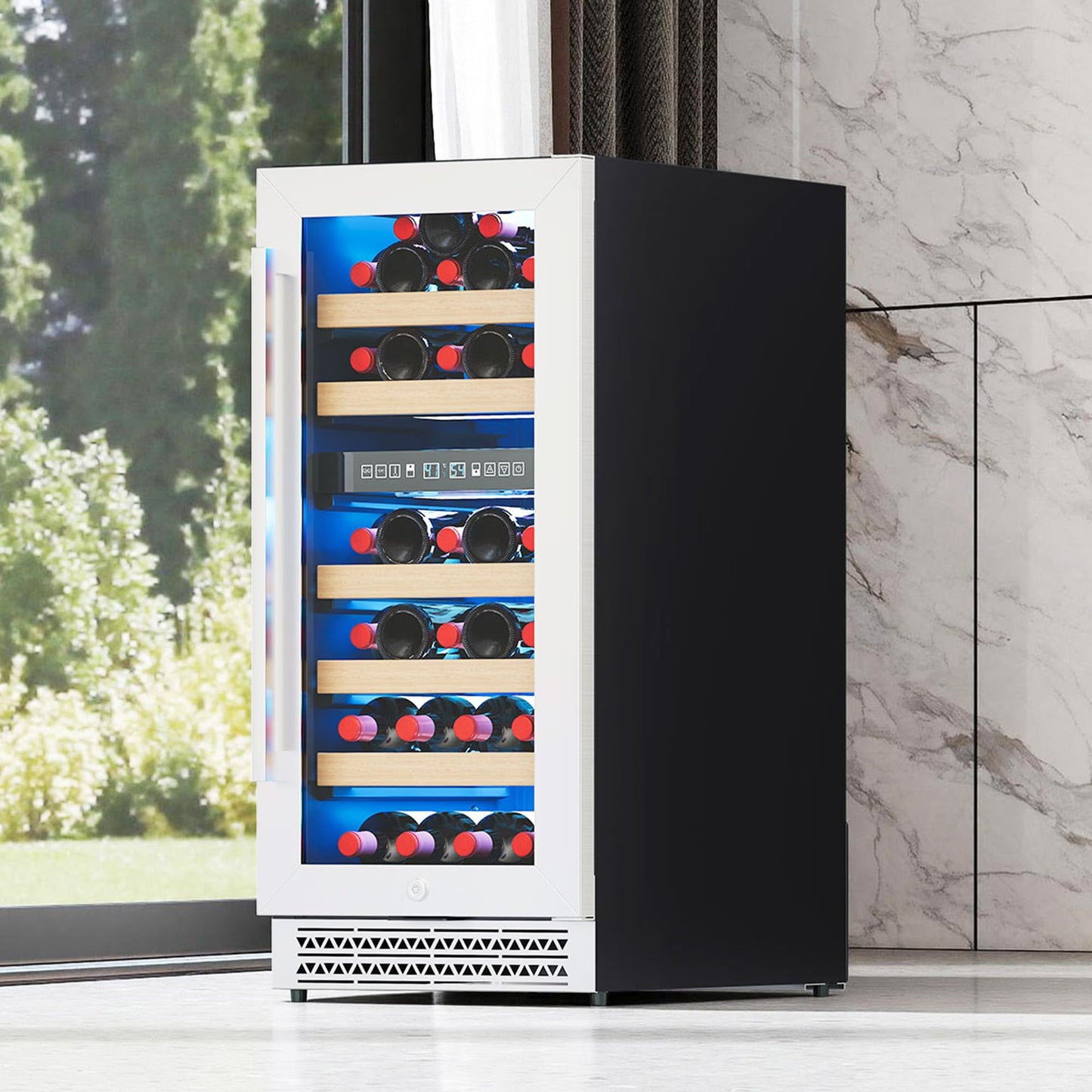 Albott 15 Inch Wine Fridge, Dual Zone 31 Bottle Wine Cooler 41–68℉ with Digital Temperature Control, Reversible Double-Layer Glass Door, Built-in or Freestanding Design for Home and Bar